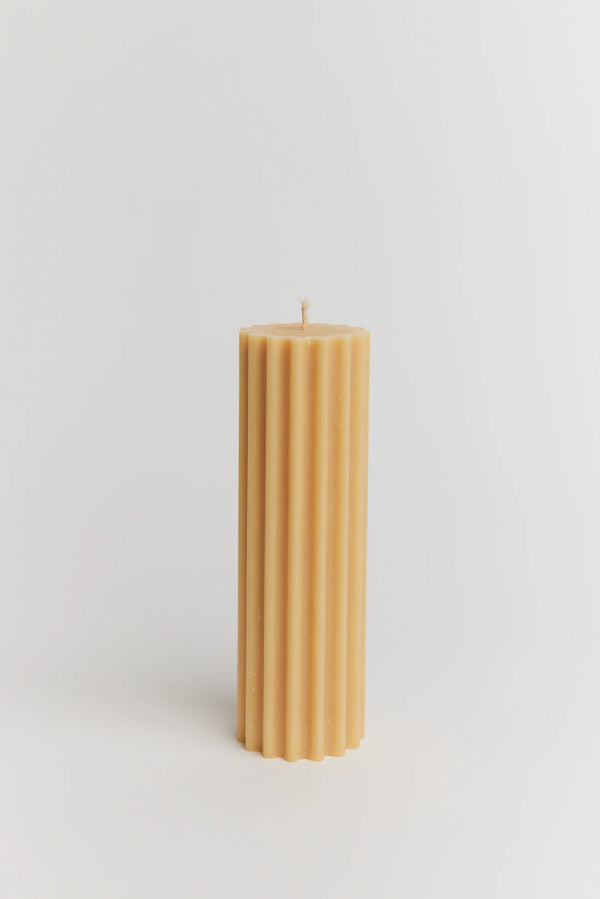 Romy Ribbed Pillar Candle - Honey