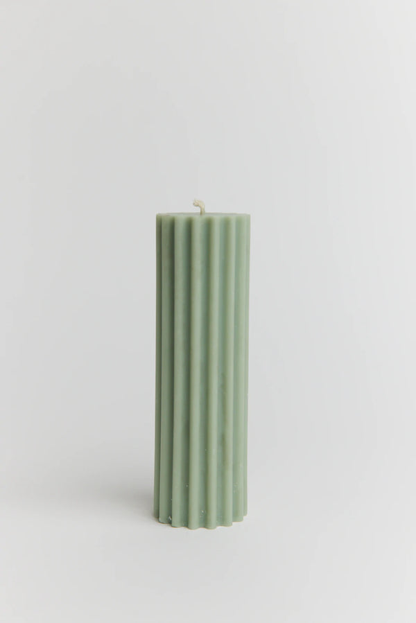 Romy Ribbed Pillar Candle - Sage