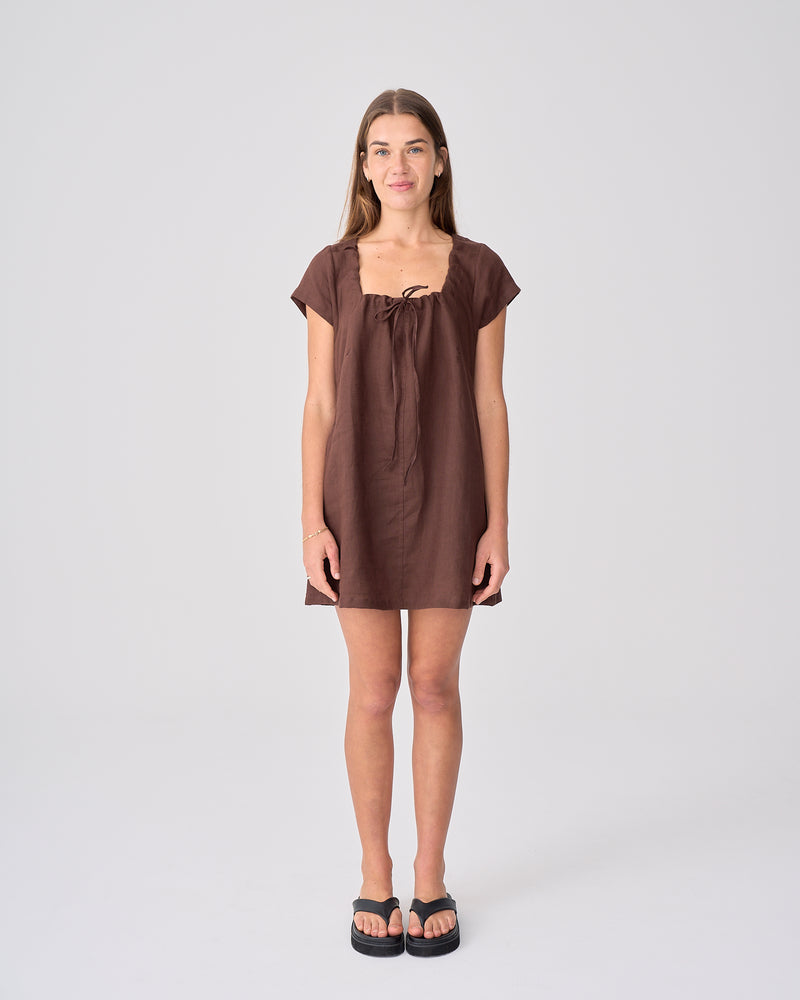 Cove Linen Mini Dress - Cacao