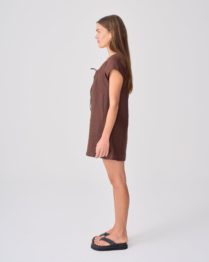 Cove Linen Mini Dress - Cacao