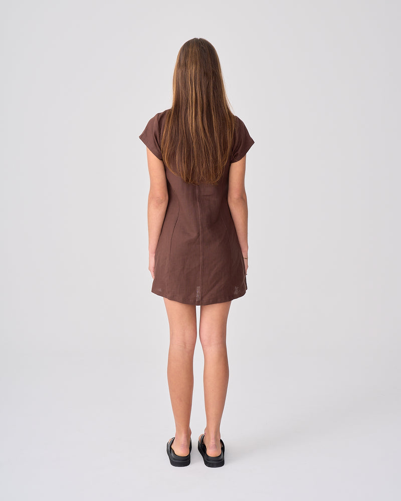 Cove Linen Mini Dress - Cacao