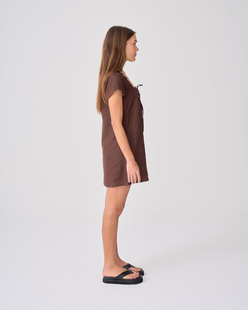 Cove Linen Mini Dress - Cacao