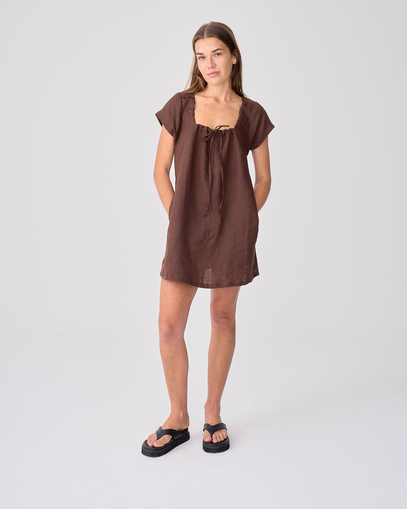 Cove Linen Mini Dress - Cacao