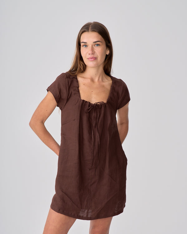 Cove Linen Mini Dress - Cacao