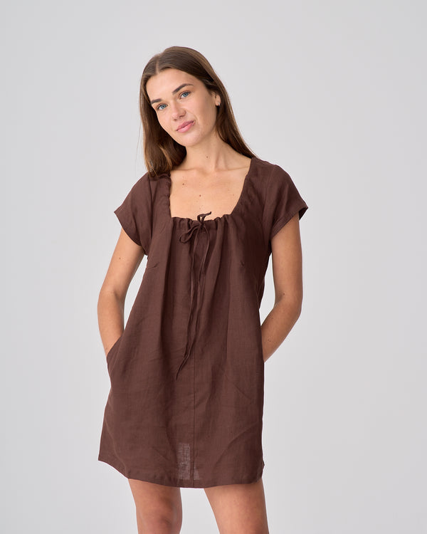 Cove Linen Mini Dress - Cacao