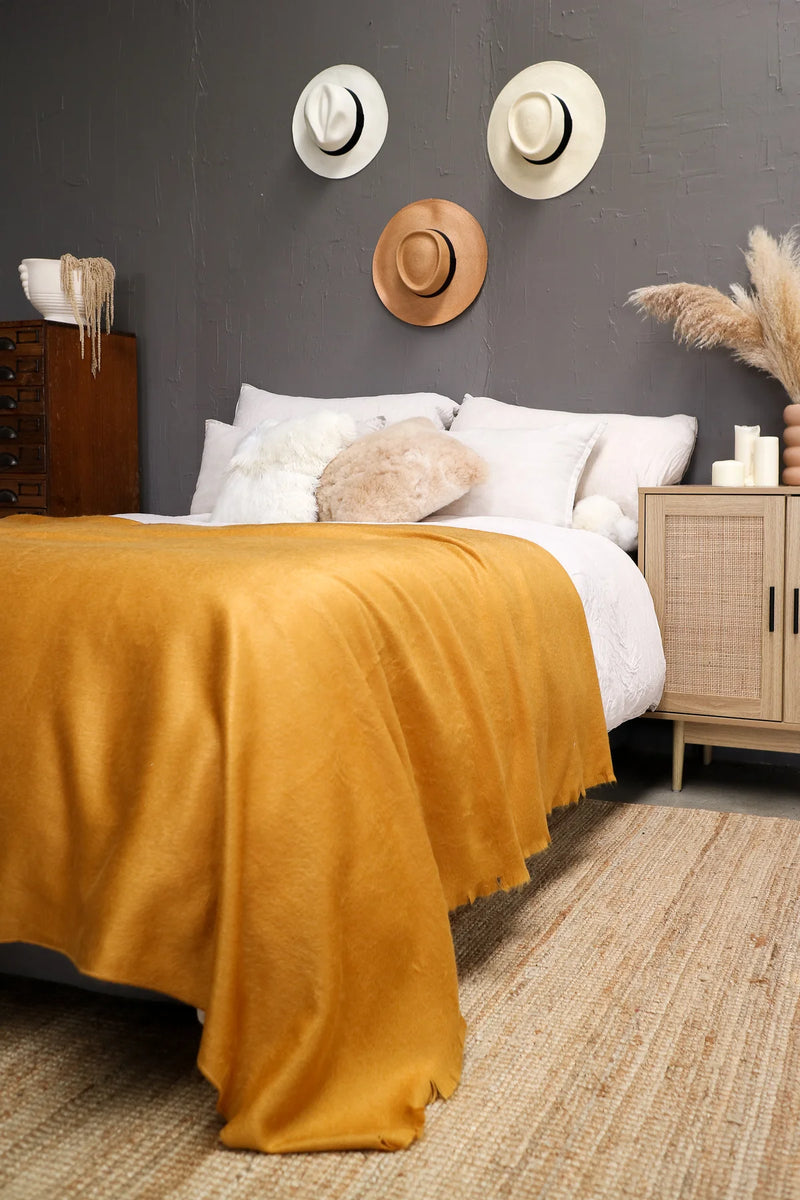 Classic Alpaca Large Throw - Mustard