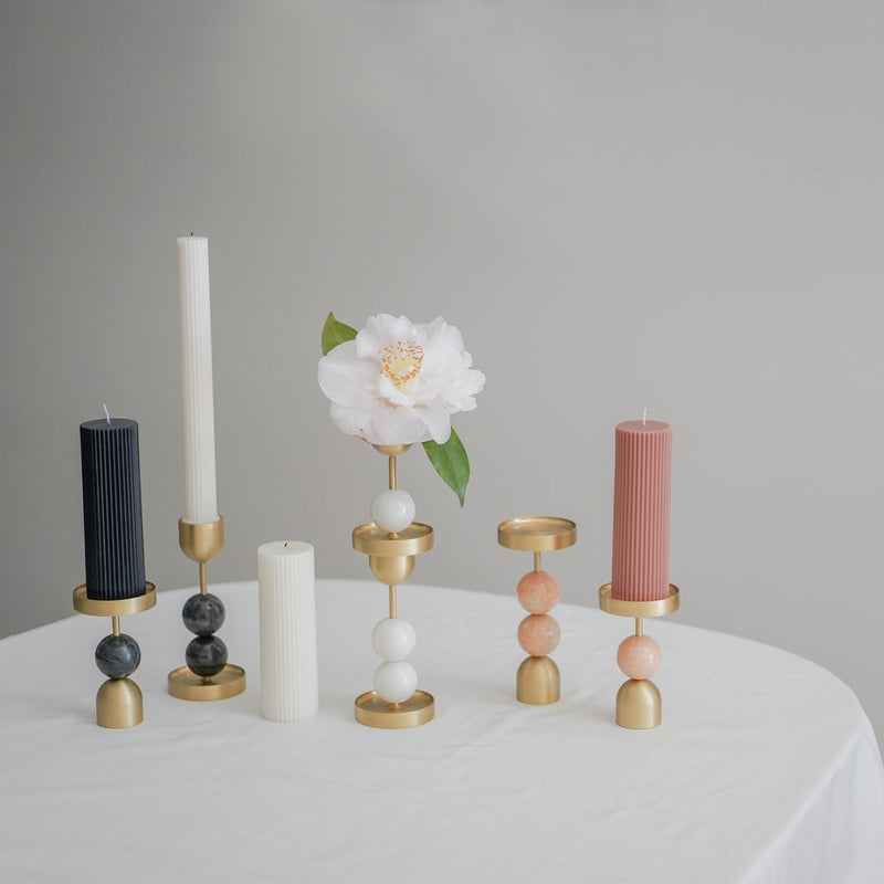 Fountain Brass Candle Holder - Medium White Bead