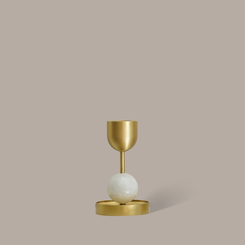 Fountain Brass Candle Holder - Medium White Bead