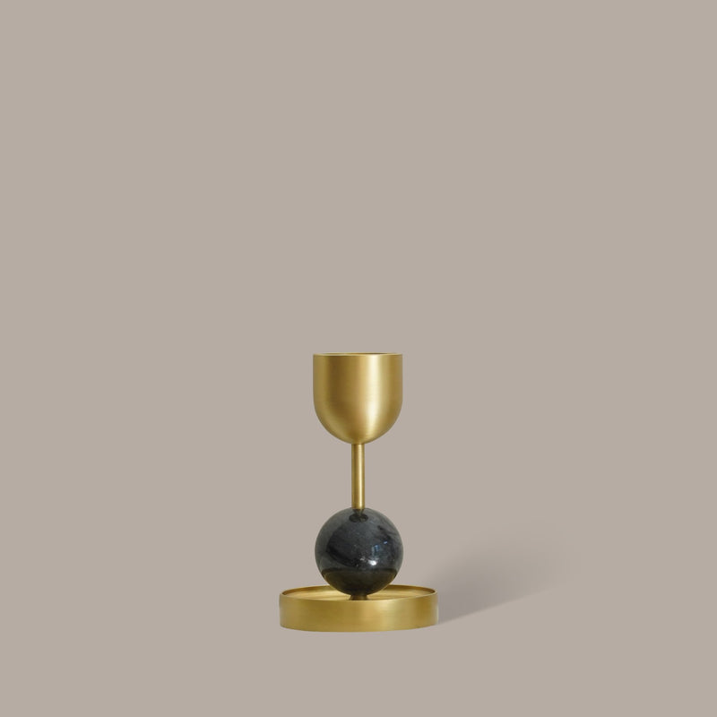 Fountain Brass Candle Holder - Medium Charcoal Bead