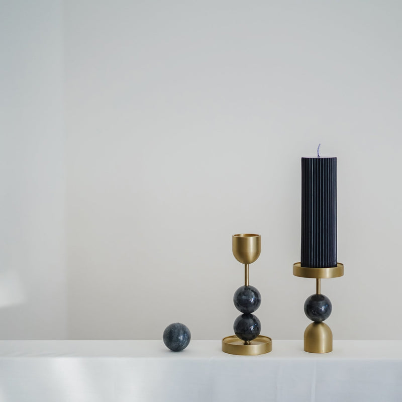 Fountain Brass Candle Holder - Medium Charcoal Bead
