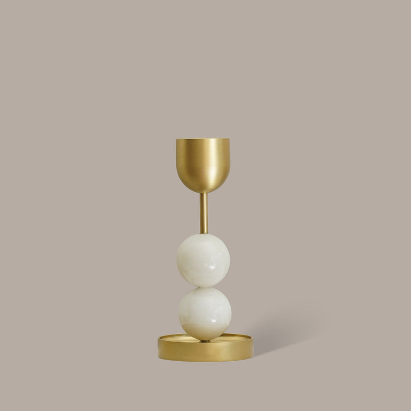 Fountain Brass Candle Holder - Large White Bead