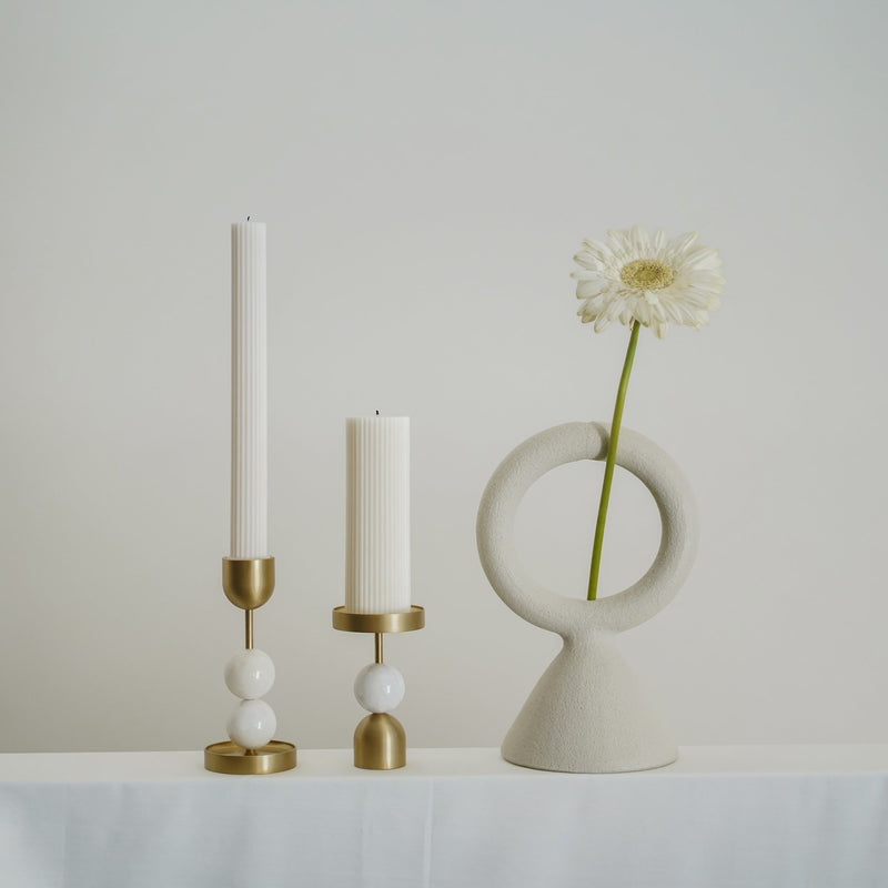 Fountain Brass Candle Holder - Large White Bead