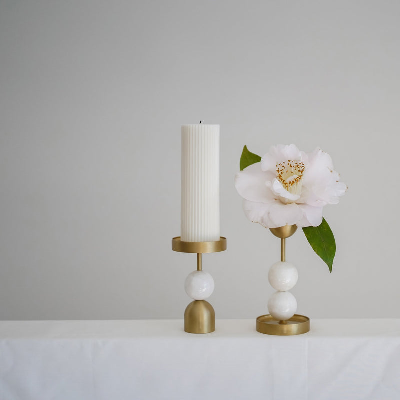 Fountain Brass Candle Holder - Large White Bead