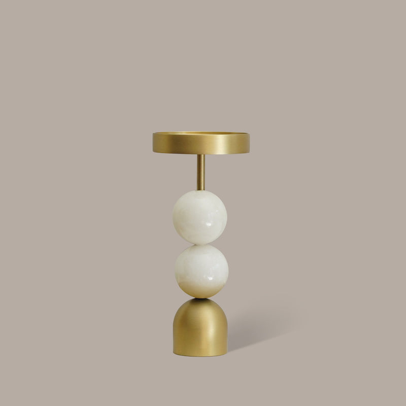 Fountain Brass Candle Holder - Large White Bead