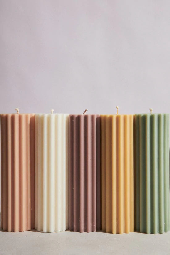 Romy Ribbed Pillar Candle - Sage